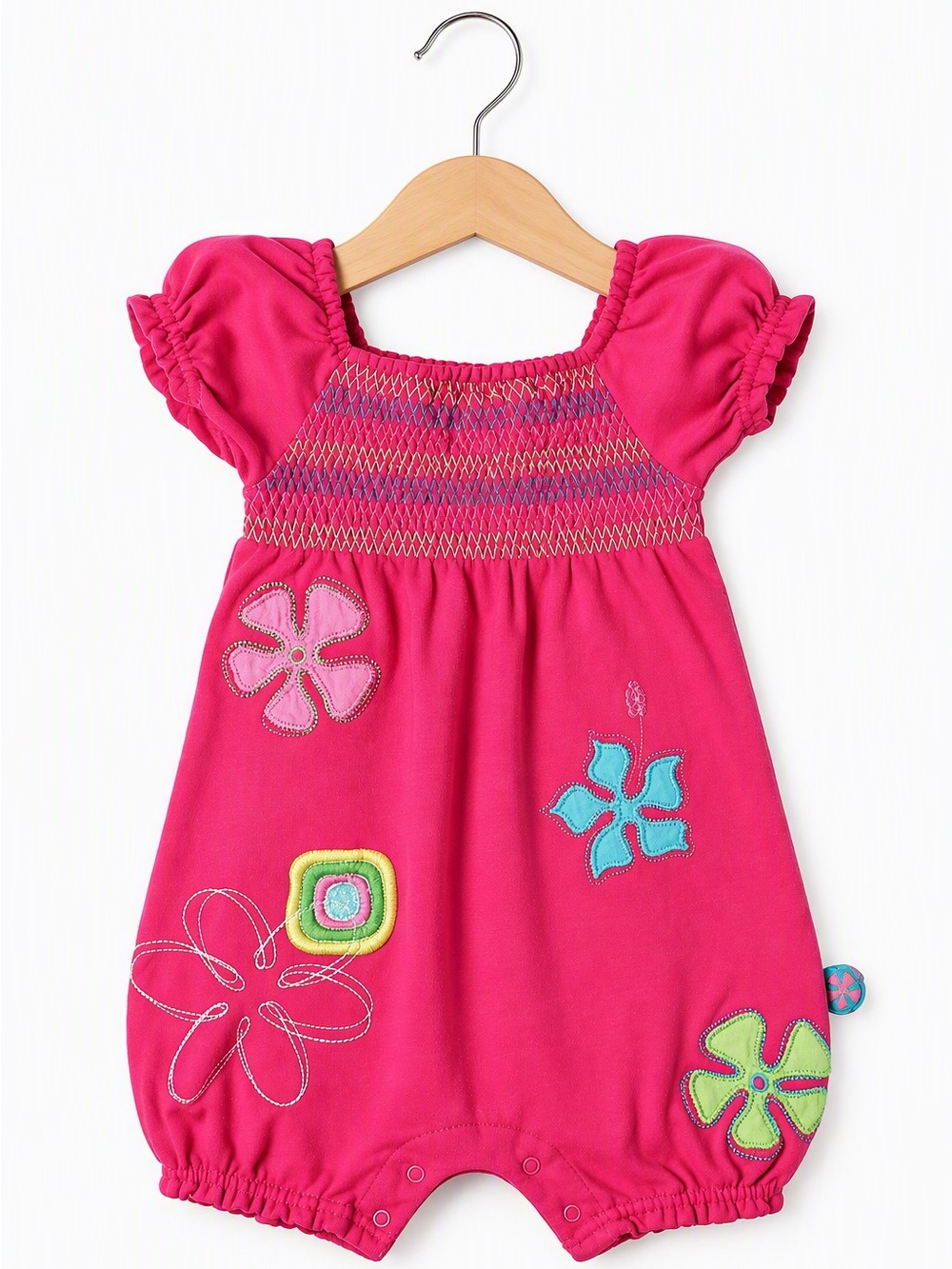 Little Tikes Baby Fuchsia Pink Smocked Floral Romper 18-24M Fairycore Barbie Y2K